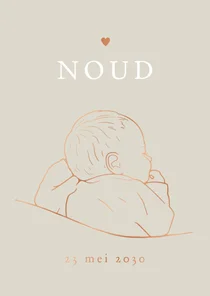 Lief geboortekaartje baby onder dekentje – koperfolie