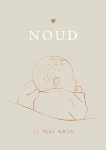Lief geboortekaartje baby onder dekentje – koperfolie
