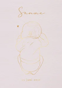 Lief geboortekaartje baby slapend op de buik - goudfolie