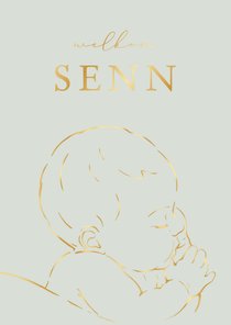 Lief geboortekaartje baby slapend op handje – goudfolie