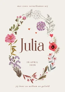 Lief Geboortekaartje bloemen krans ovaal