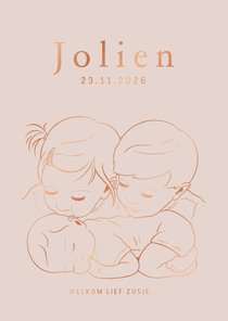 Lief geboortekaartje broer en zus met baby – koperfolie