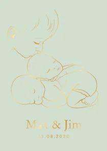 Lief geboortekaartje broer kust tweeling - goudfolie