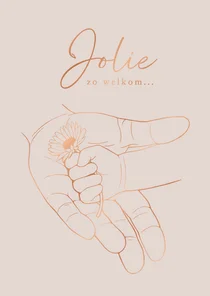 Lief geboortekaartje handen met bloem – koperfolie