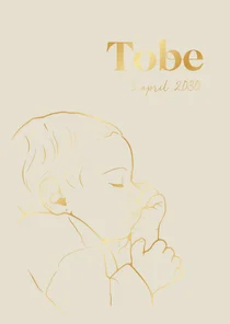 Lief geboortekaartje lijntekening slapende baby – goudfolie
