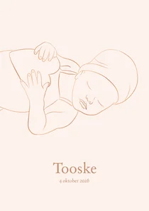 Lief geboortekaartje met lijntekening van kindje met hartje