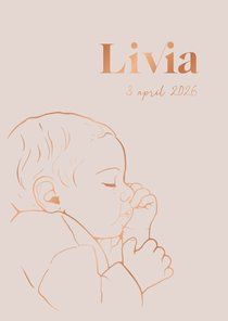 Lief geboortekaartje met lijntekening van slapend meisje