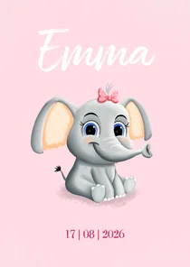 Lief geboortekaartje voor meisje met schattig olifantje