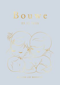 Lief geboortekaartje zus en broer met slapende baby goud