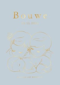 Lief geboortekaartje zus en broer met slapende baby goud