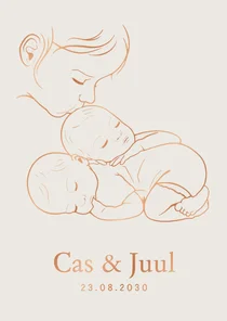 Lief geboortekaartje zus kust tweeling - koperfolie