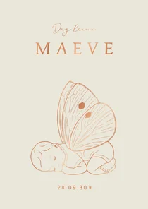 Lief herinneringskaartje baby met vlindervleugels koperfolie