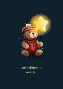 Lief kerstkaartje lichtpuntje met teddybeer en ster ballon