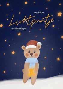 Lief kerstkaartje met beertje en sterren lichtpuntje