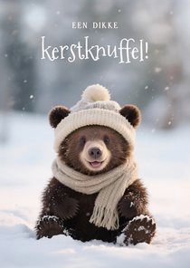 Lief kerstkaartje met schattig beertje dikke kerstknuffel