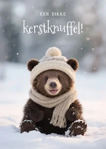 Lief kerstkaartje met schattig beertje dikke kerstknuffel