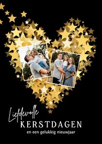 Lief kerstkaartje sterren hart goud met foto's