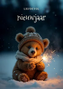 Lief nieuwjaarskaartje met beer liefdevol nieuwjaar