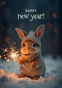 Lief nieuwjaarskaartje met konijn hoppy new year