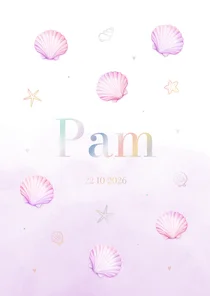 Lief pastel geboortekaartje met schelpjes en waterverf