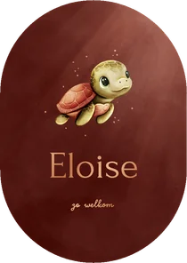 Lief roze ovaal geboortekaartje met een schildpadje