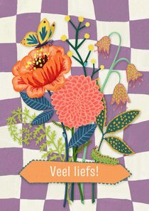 Liefde kaart veel liefs kaart met boeketje bloemen