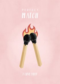 Liefdekaart illustratie lucifers 'Perfect Match'