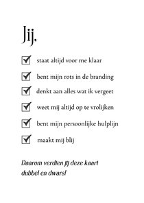 Liefdeskaart met checklist - bedankt voor je vriendschap