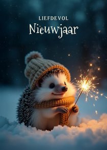 Liefdevol nieuwjaarskaartje met egeltje en sterretje