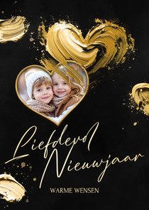 Liefdevolle nieuwjaarskaart met foto en geschilderd hart