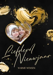 Liefdevolle nieuwjaarskaart met foto en geschilderd hart
