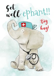 Lieve beterschapskaart get well olifant dokter 