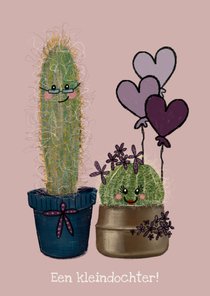 Lieve felicitatiekaart geboorte kleindochter met cactussen