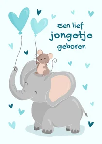 Lieve felicitatiekaart met muis en olifant