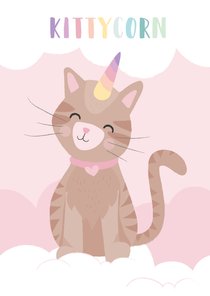 Lieve kaart met een unicorn kat illustratie. Kitticorn