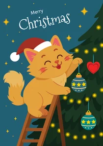 Lieve kat die kerstboom versiert