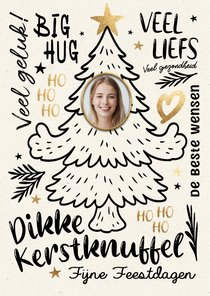 Lieve kerstkaart knuffel kerstboom met foto
