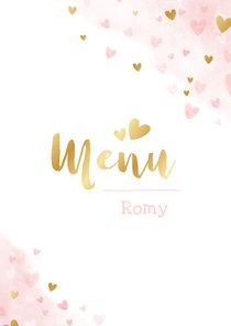 Lieve menukaart met  vlinders en hartjes - communie menu