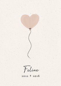 Lieve rouwkaart met roze waterverf ballon hartje