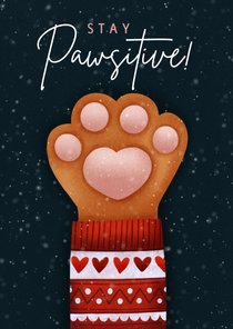 Lieve Stay Pawsitive kerstkaart kattenpootje & kersttrui