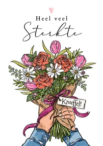 Lieve sterktekaart geïllustreerd boeket bloemen hartje roze