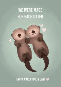 Lieve valentijnskaart illustratie otters en grappige tekst