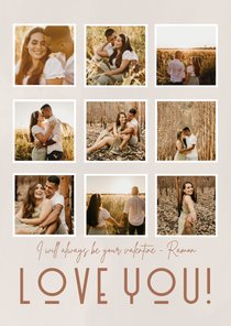 Lieve valentijnskaart met fotocollage in beige tinten 