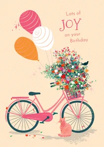 Lieve verjaardagskaart met fiets en bloemen