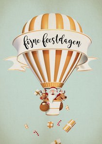 Luchtballon in wit met goud met kerstman en rendiertjes