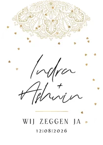 Mandala trouwkaart hartjesconfetti goud