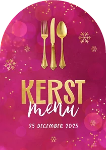 Menukaart boogkaart sprankelend kerstdiner sneeuw sterren