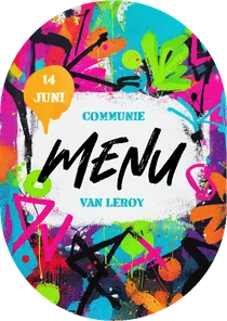 Menukaart communie lentefeest graffiti stoer kleurrijk