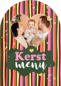 Menukaart hip streepjes kerst diner hartjes goud