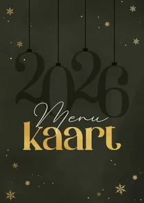Menukaart kerst stijlvol 2026 sneeuwvlokjes goudlook